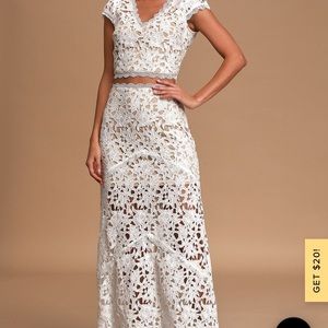 •Lulu’s Special Moments White Crochet Lace Two-Piece Maxi Dress•